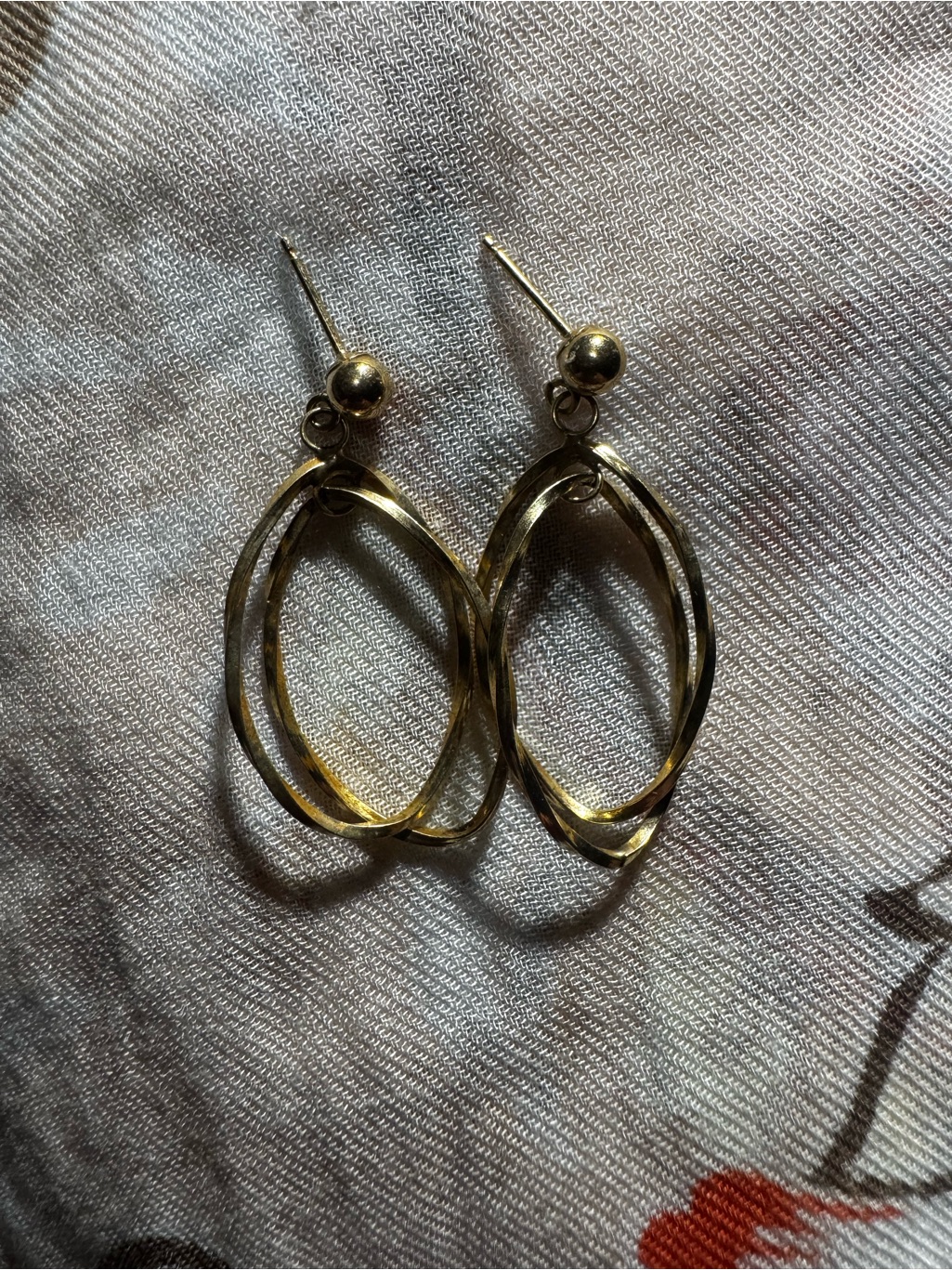 Vintage 14k Gold Double Oval Drop Earrings - Women Jewelry (No Backs)
